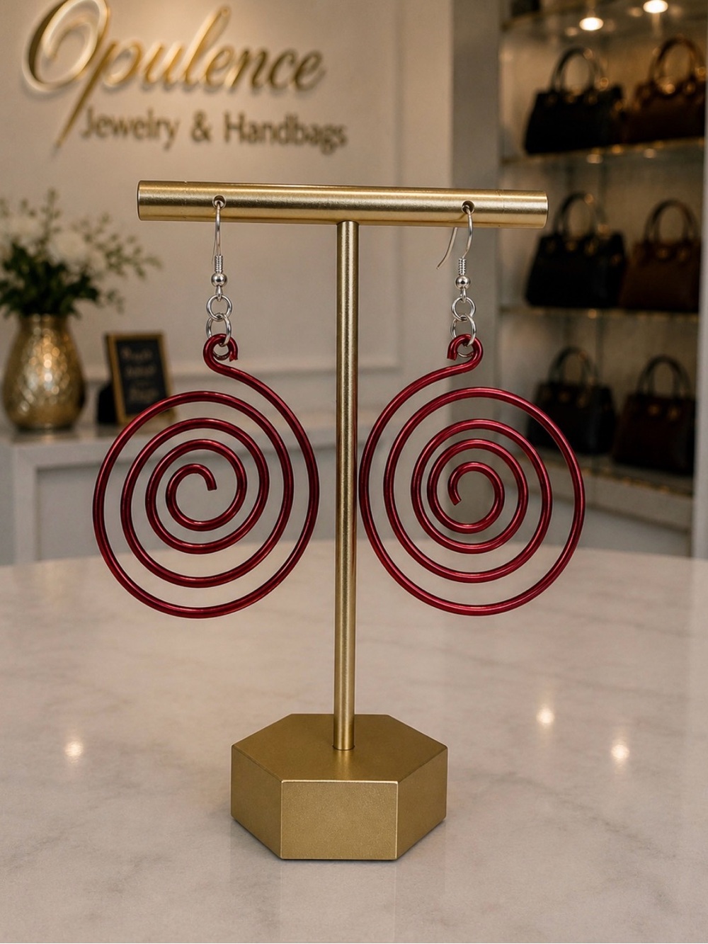 Red Loose Spiral Earrings-Handmade